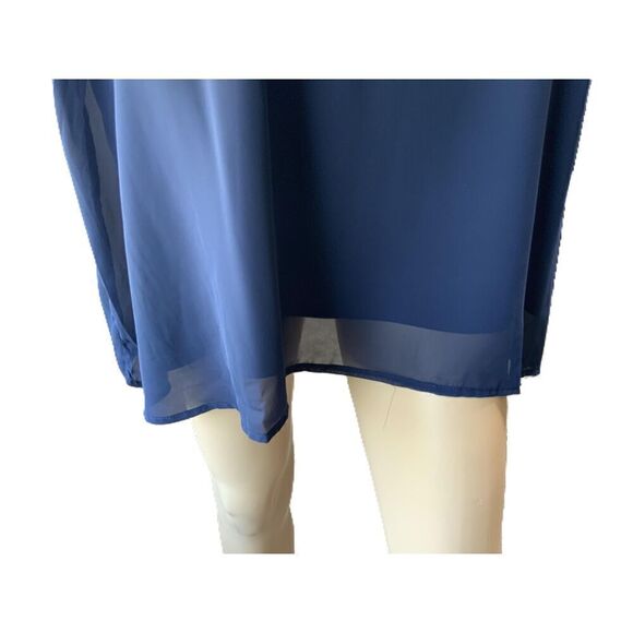 NWT Tamsy Navy Blue Sheer Fabric Loose Fit Round Neck Womens Blouse Size 3X - Picture 3 of 13